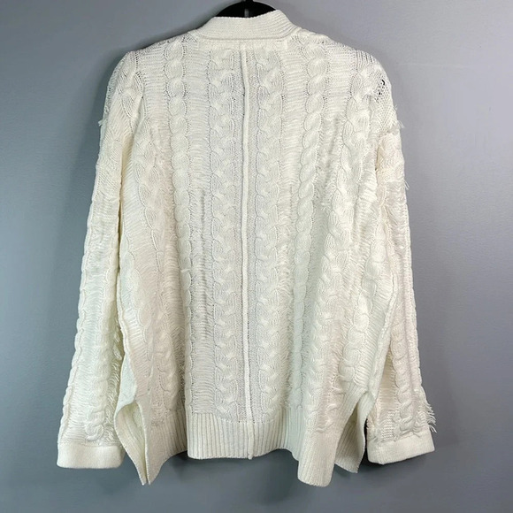 RAG SUPPLY Cable Knit Open Cardigan Sweater Ivory Fringe Knit Cotton Blend M - Picture 8 of 12